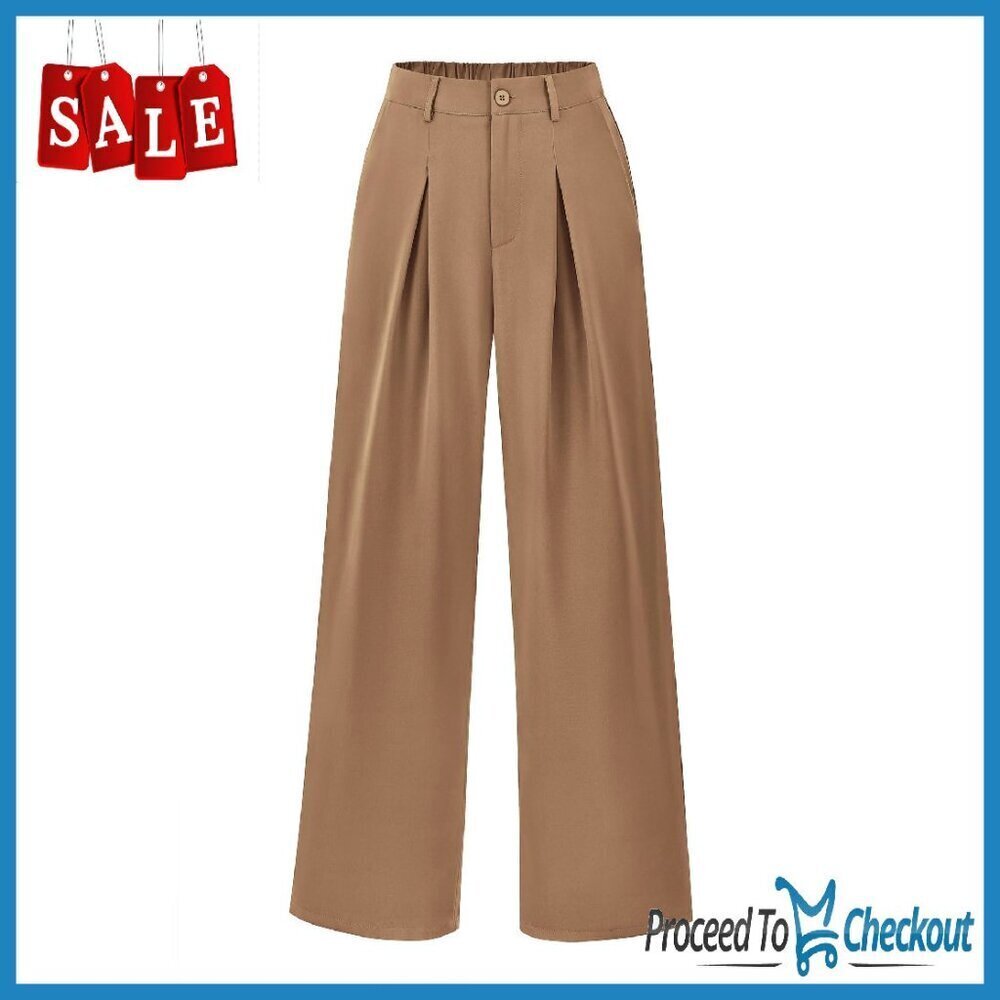 High Waist Wide Leg Palazzo Pants, Elastic Back, Office Casual Trousers